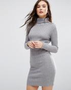 Brave Soul Roll Neck Sweater Dress - Gray