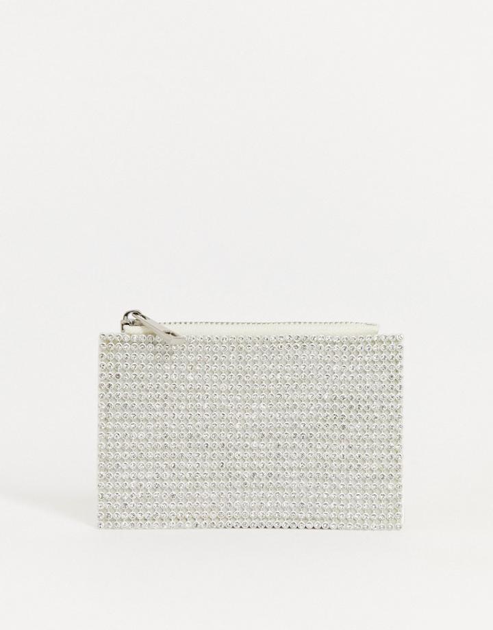 Asos Design Rhinestone Coin Purse-white
