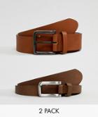 Asos Design 2 Pack Faux Leather Wide Belt In Tan And Brown Save - Multi