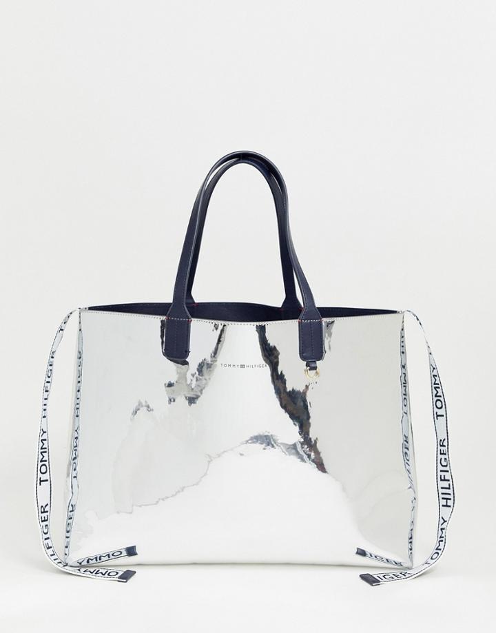Tommy Hilfiger Metallic Tote Bag With Detachable Ladies' Wallet & Logo Tape - Multi