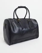 Asos Unrvlld Spply Holdall Bag In Black Faux Leather Croc With Branded Emboss