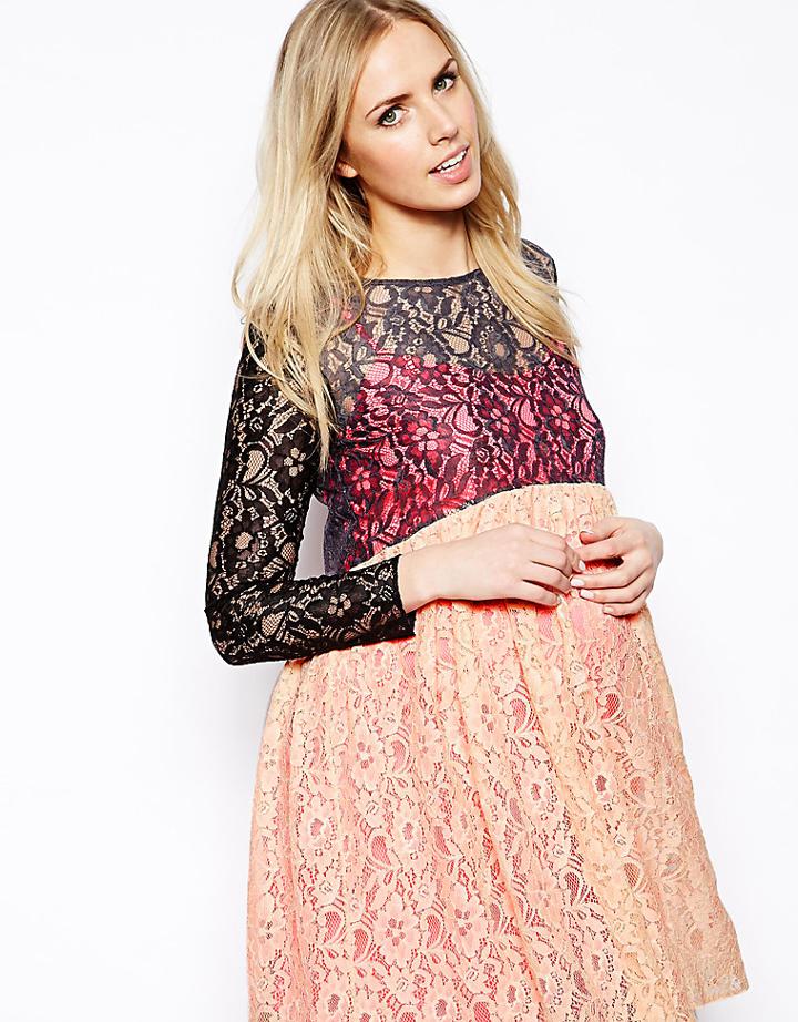 Asos Maternity Exclusive Lace Skater Dress With Contrast Lining - Multi
