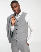 Asos Design Super Skinny Wool Mix Suit Vest In Charcoal Herringbone-gray