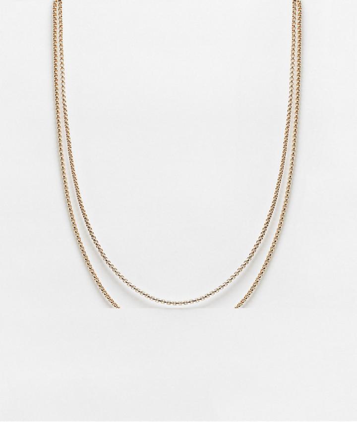 Asos Design Short Skinny Layered Box Chain In Gold Tone