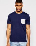 Asos T-shirt With Brushed Fleece Pocket - Blue