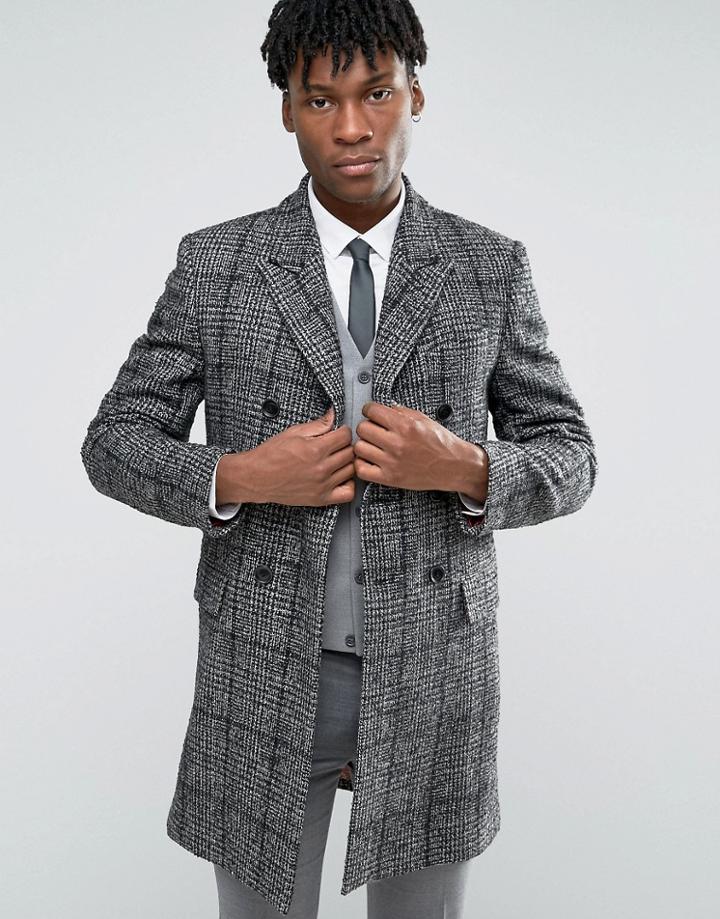 Devils Advocate Black And White Wool Rich Check Coat - Black