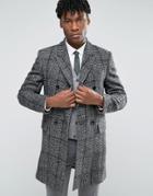 Devils Advocate Black And White Wool Rich Check Coat - Black