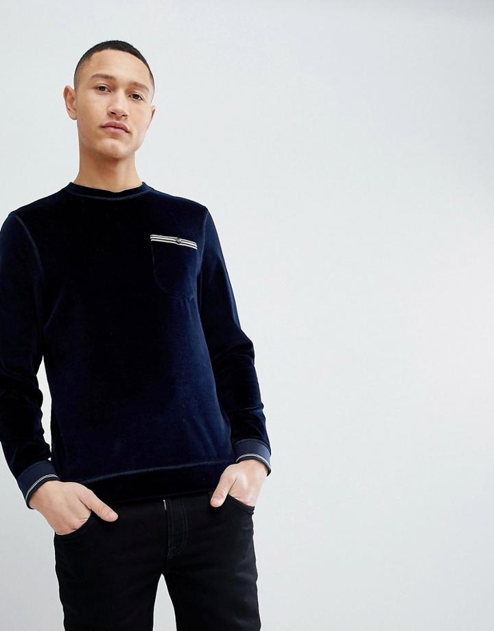 Ted Baker Velour Sweat In Navy - Navy