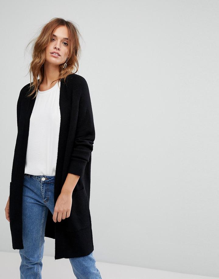 Warehouse Longline Open Front Cardigan - Black
