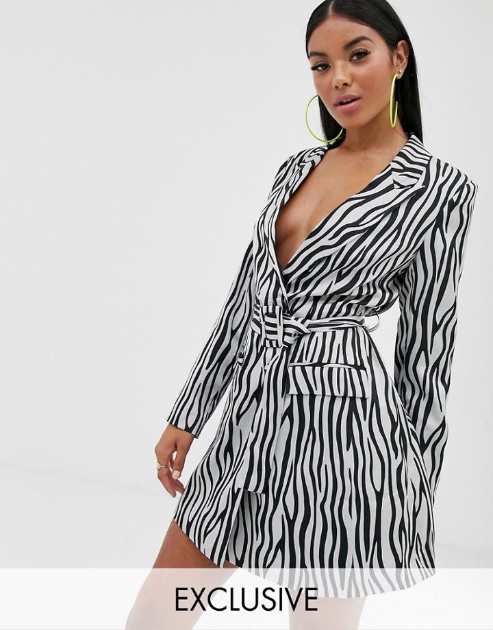 Pretty Lavish Blazer Mini Dress In Zebra Print-white