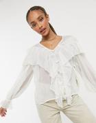 Vero Moda Blouse With Ruffle Detail In Natural-neutral