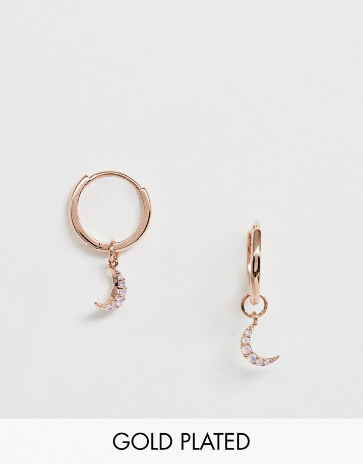 Astrid & Miyu Rose Gold Plated Mystic Opal Moon Huggie Hoop Earrings