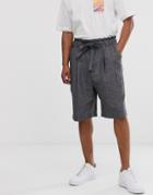 Asos White Wide Smart Shorts In Crosshatch Linen Mix - Gray