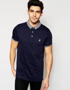Brave Soul Knitted Contrast Collar Polo Shirt - Navy