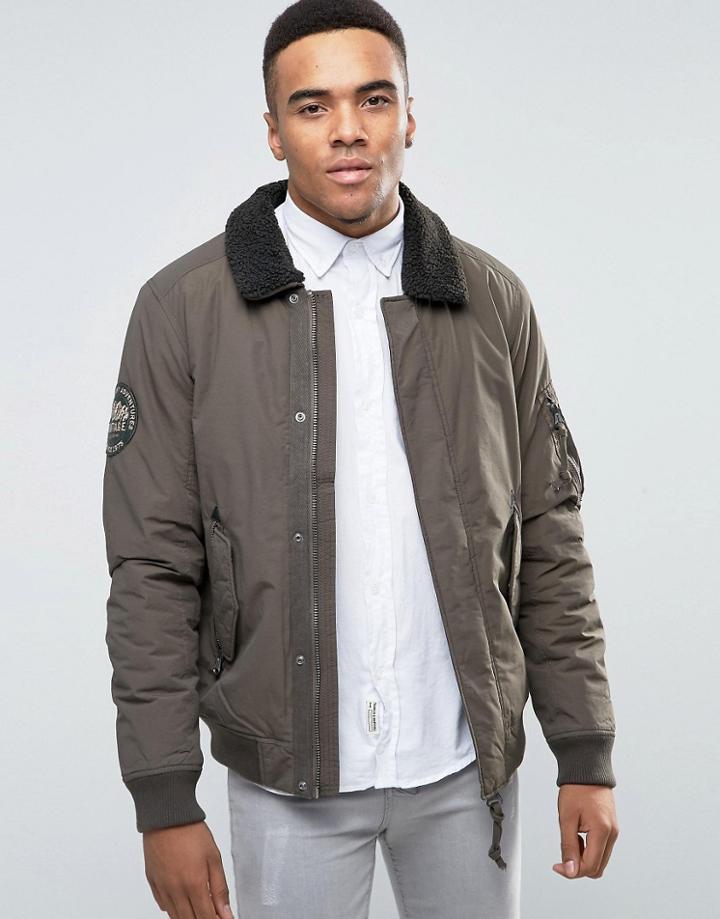 Jack & Jones Vintage Bomber Jacket With Fleece Collar - Green