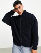 Asos Design Oversized Track Jacket In Navy Teddy Borg