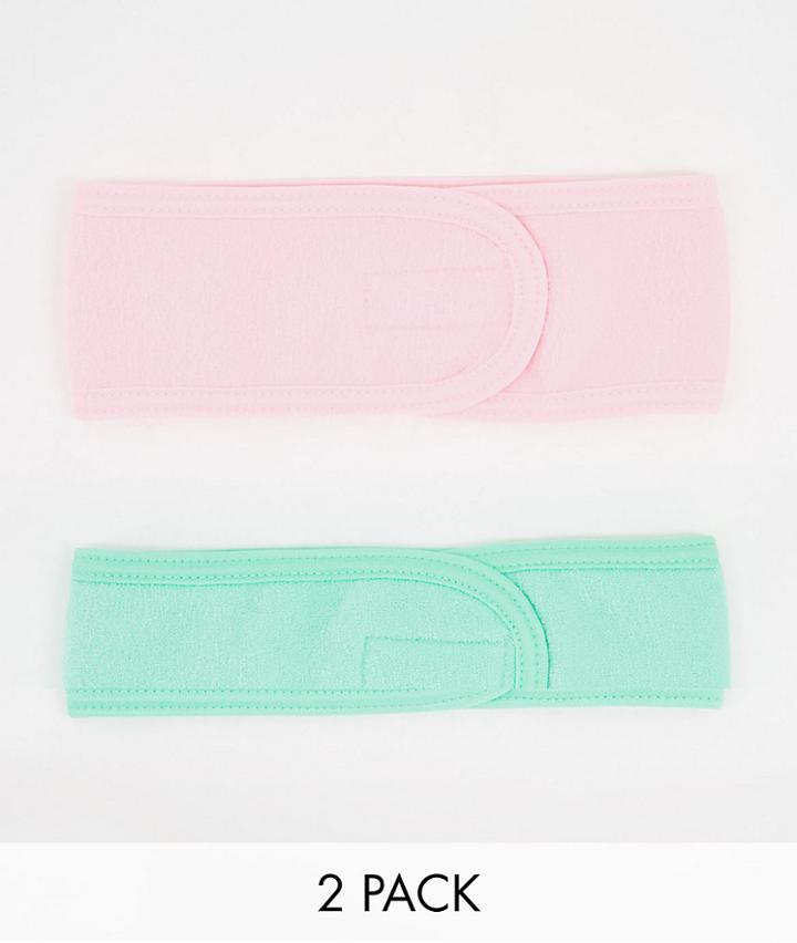 Asos Design 2-pack Terrycloth Makeup Headbands In Pink And Green-multi