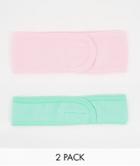 Asos Design 2-pack Terrycloth Makeup Headbands In Pink And Green-multi