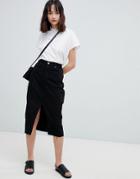 Dr Denim Midi Denim Skirt With Split Front Seam - Black