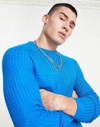Asos Design Muscle Fit Textured Knit Sweater In Blue-blues