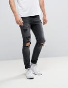 New Look Skinny Jeans With Rips In Washed Black - Black