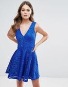 Lipsy Lace Skater Dress - Blue