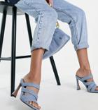 Asos Design Wide Fit Nuclear Woven Strappy High Heel Mules In Blue-blues