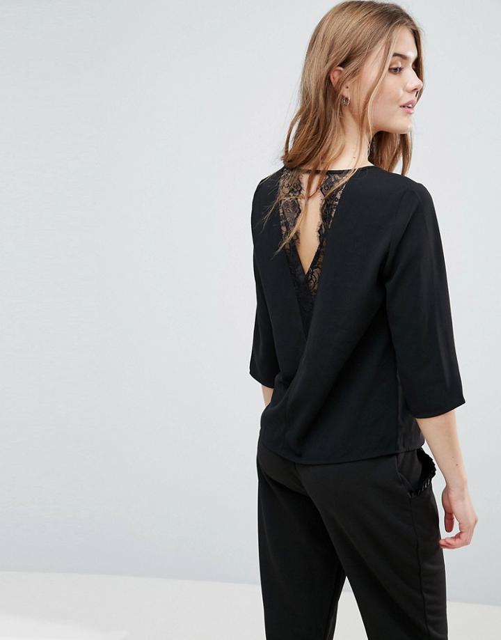 Only Lin Aya Lace Back Blouse - Black