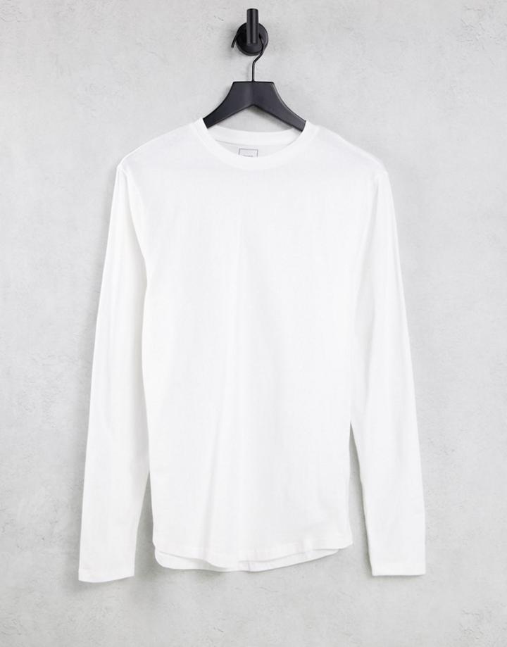 River Island Muscle Crew Neck Long Sleeve T-shirt In Black-white