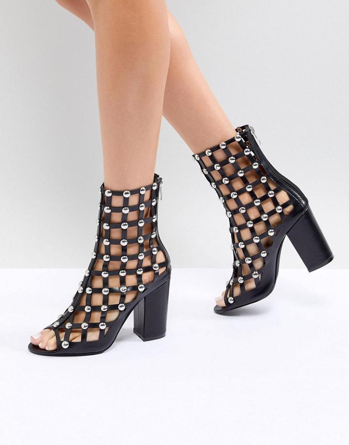 Raid Della Black Caged Studded Boots - Black