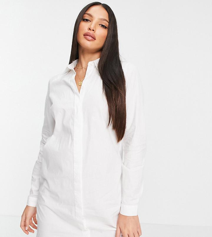 Asos Design Tall Cotton Mini Shirt Dress In White