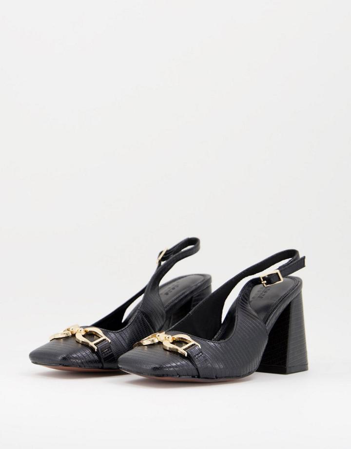 Asos Design Stable Snaffle Detail Slingback Heeled Shoes In Black