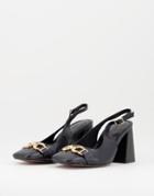 Asos Design Stable Snaffle Detail Slingback Heeled Shoes In Black