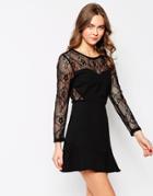 Wal G Skater Dress With Lace Sleeves - Black