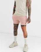 Asos Design Jersey Skinny Shorts In Shorter Length Pink With Triangle