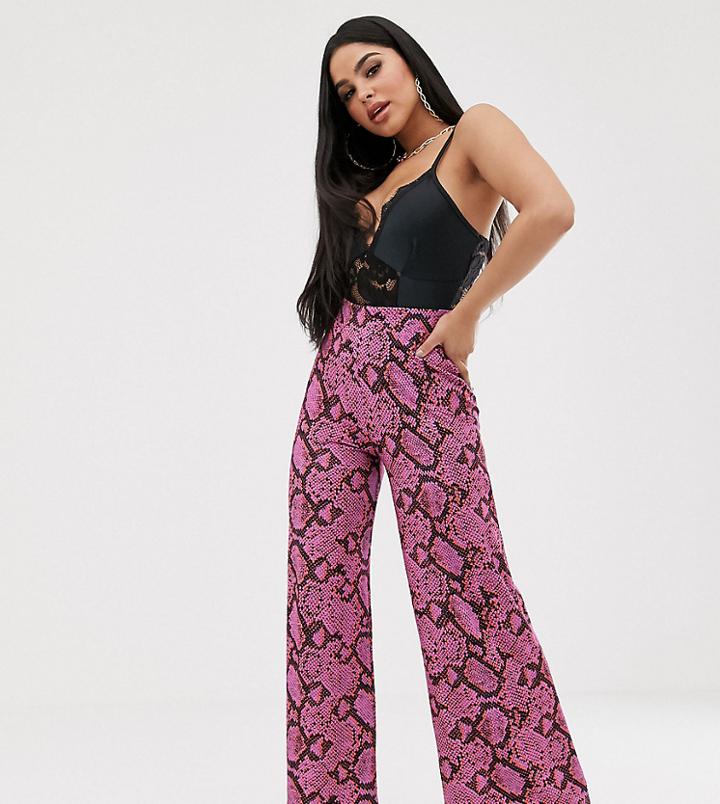 Asos Design Petite Wide Leg Pants In Bright Snake Print - Multi