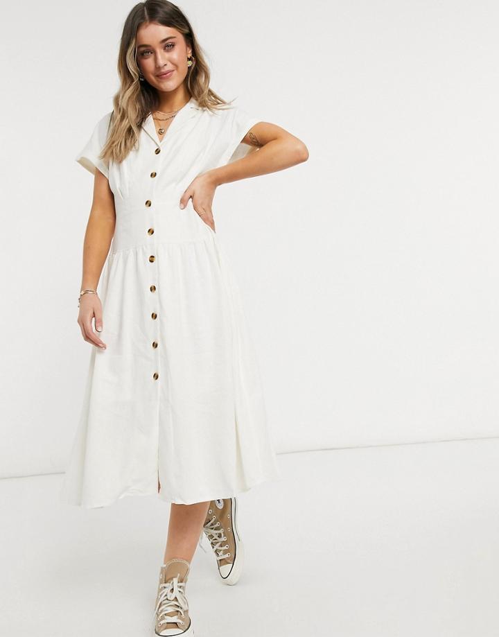 Object Button Up Dress In White