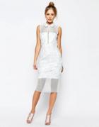 Asos Salon Mesh Collar Midi Dress - White