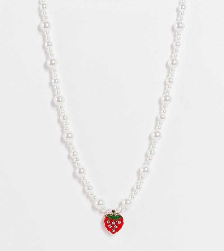 Reclaimed Vintage Inspired Choker Necklace With Strawberry Pendant In Faux Pearl-multi