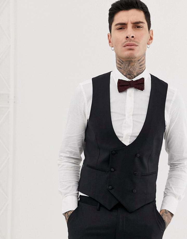 Devils Advocate Skinny Fit Tuxedo Scoop Vest - Black