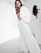 Asos Edition Lisa Drape Sleeve Plunge Wedding Dress With Floral Embellishment-white