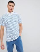 Stradivarius Nautical Stripe Quarter Zip Sweatshirt In White - White