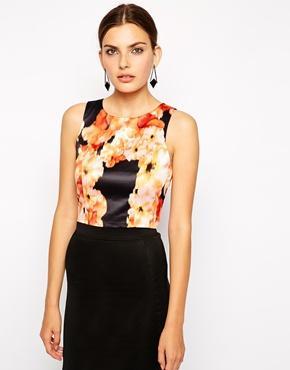 Bardot Crop Top In Watercolour Floral Print - Dark Floral