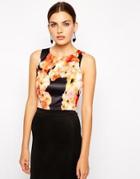 Bardot Crop Top In Watercolour Floral Print - Dark Floral