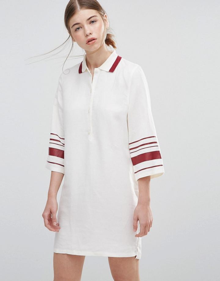Wood Wood Caitlin Dress With Striped Sleeves - White