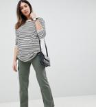 Asos Design Maternity Straight Leg Stretch Pants With Pockets In Light Khaki And Under The Bump Waistband-green