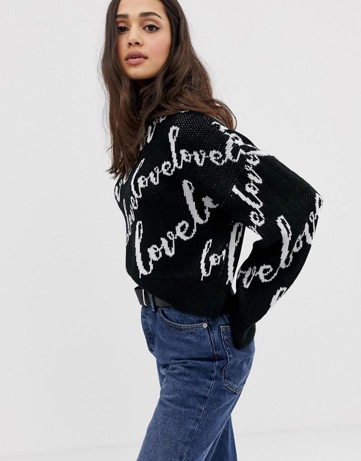 Asos Design Crop Sweater With All Over Love Logo-multi
