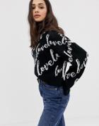 Asos Design Crop Sweater With All Over Love Logo-multi