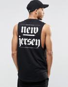 Asos Longline Sleeveless T-shirt With Back Print And Step Hem - Black