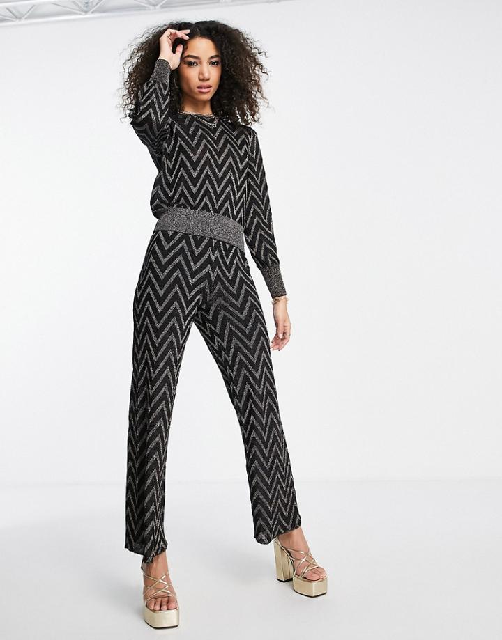 Only Glitter Chevron Knitted Pants In Black - Part Of A Set